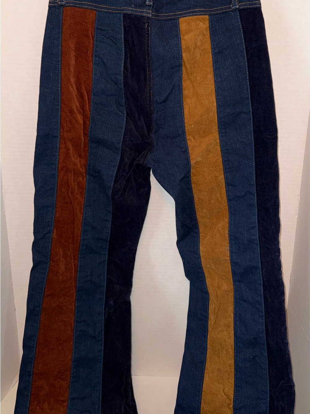Denim and suede flare jeans, Altar'd State, striped patchwork design - Picture 4 of 6